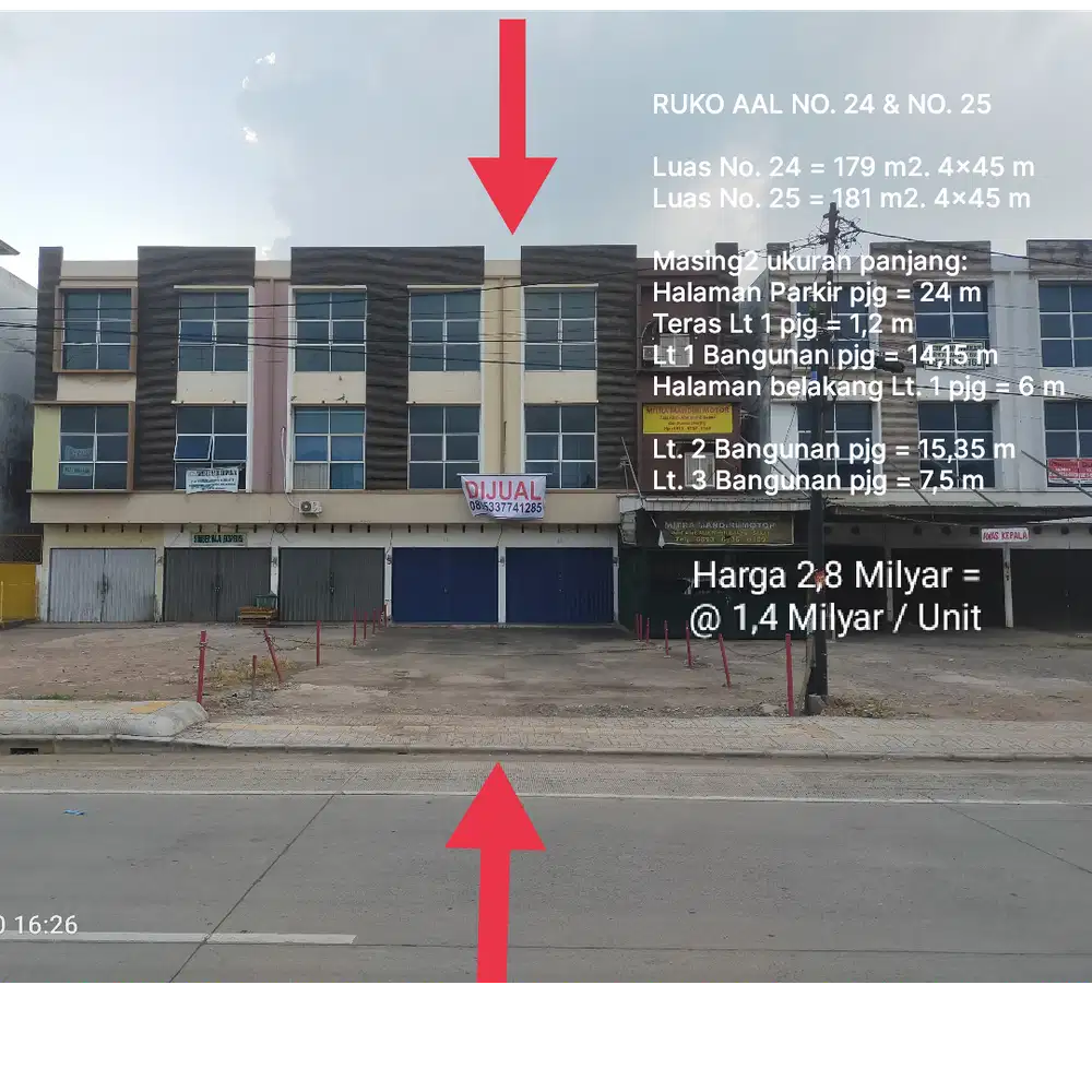 Ruko 2 unit di AAL Jl. Alang Alang Lebar 300m sblm Terminal