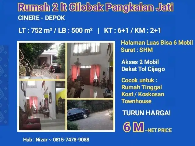 TANAH LUAS 6 mobil, HARGA MURAH! Rumah 2 lantai di Jalan Cilobak Raya