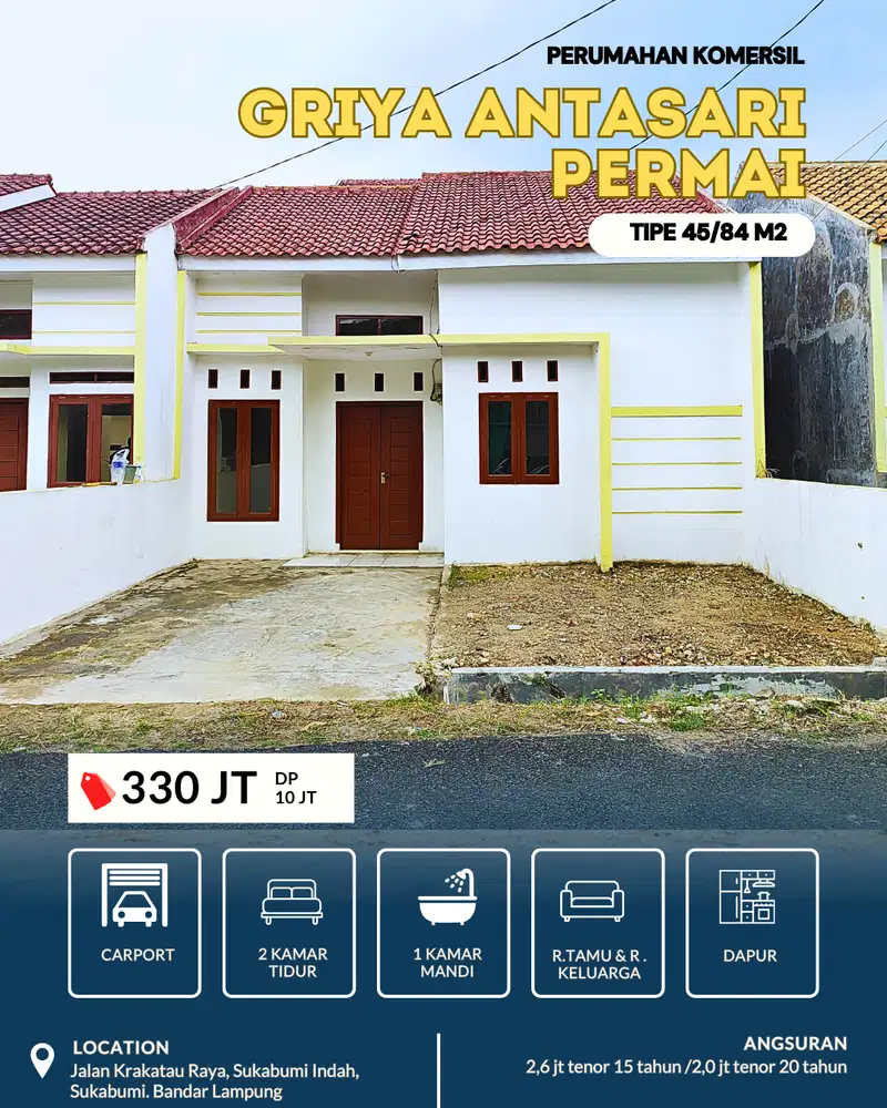 RUMAH SIAP HUNI 2 KAMAR 300 JT DI ANTASARI B.LAMPUNG