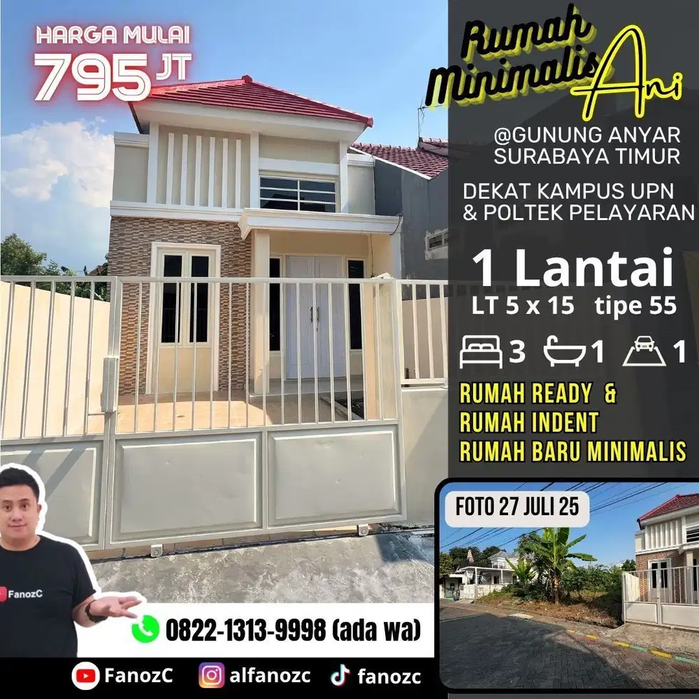 rumah gunung anyar, jual rumah surabaya, rumah minimalis 1 lantai, rumah baru