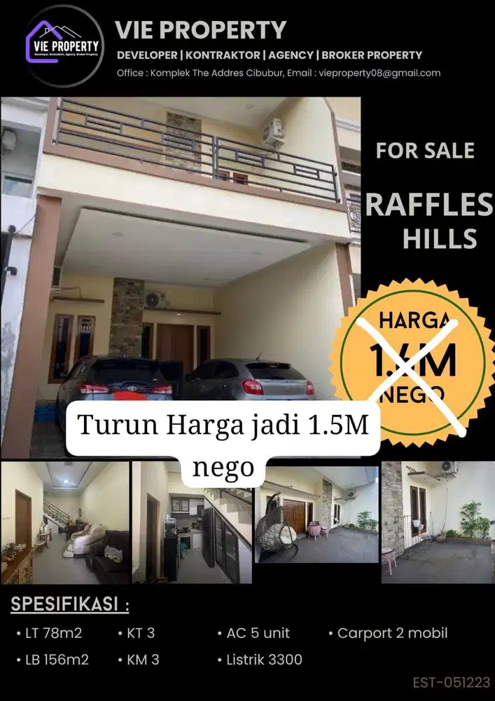 RAFLESS HILLS TURUN HARGA Rumah Siap Huni Jual Cepat Bonus AC 5 UNIT