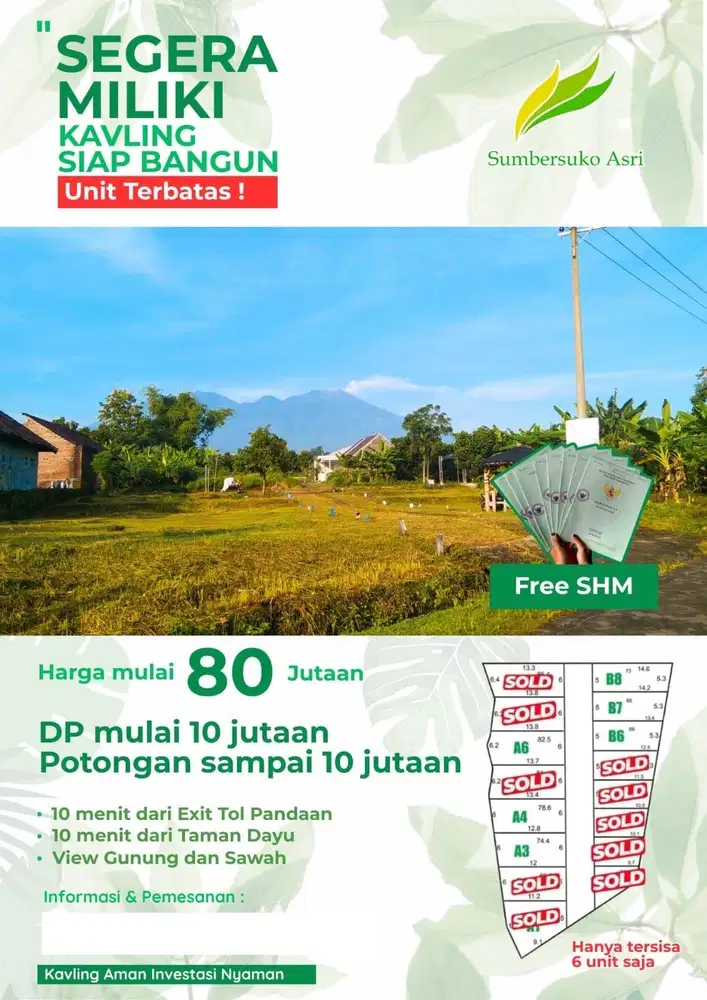 JUAL TANAH KAVLING FREE SHM VIEW PEGUNUNGAN