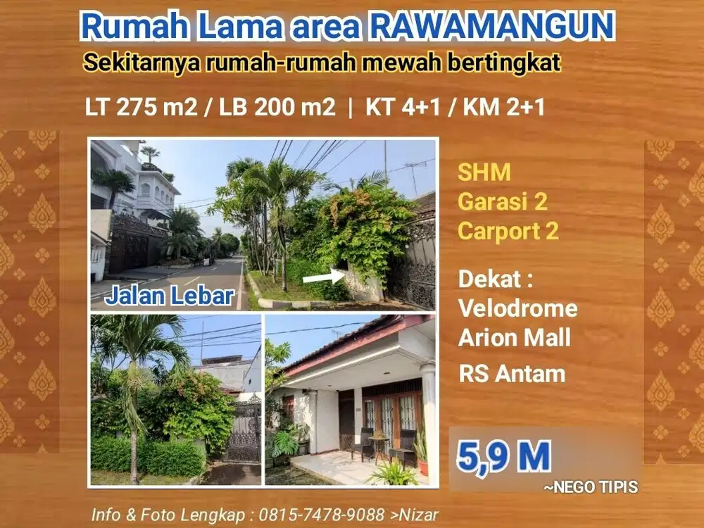 TURUN HARGA Rumah lama masih dihuni, strategis di area Rawamangun