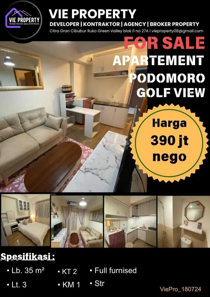 Murah Full Furnished Apartemen Podomoro Golf View Cimanggis 2 bedroom