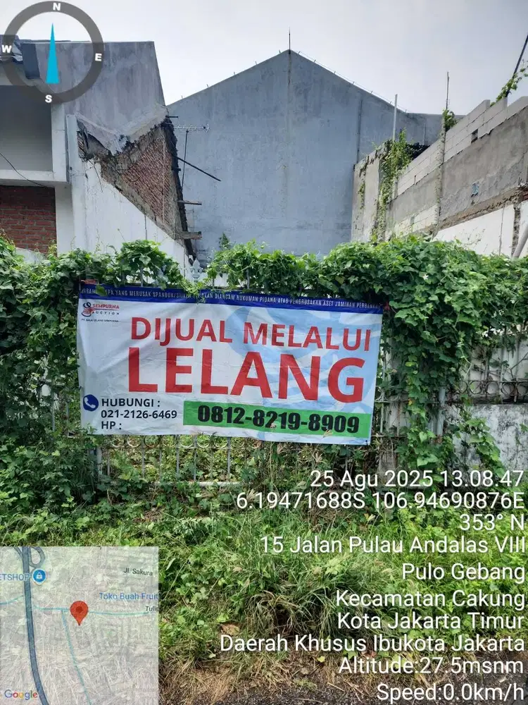 Dilelang tanah kosong 90 m2 Perum pulo gebang permai jakarta timur