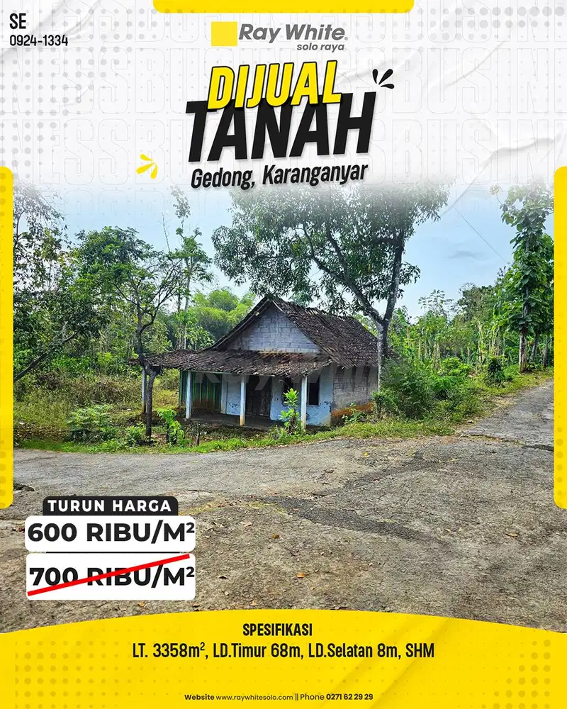 Dijual Tanah Hook Luas 3358m² di Gedong, Karanganyar