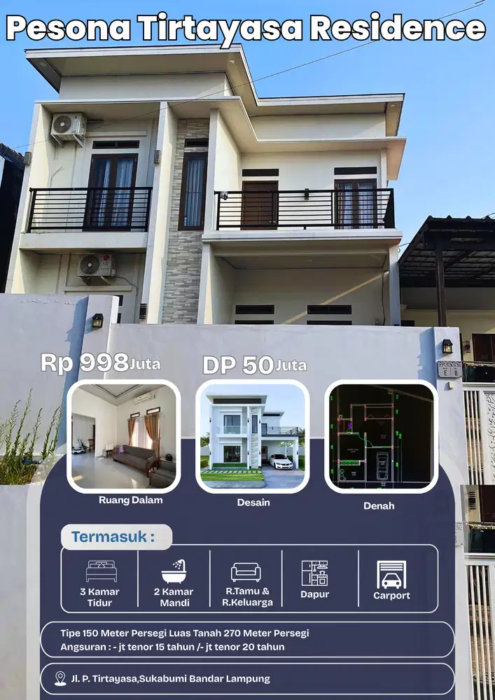 RUMAH 3 KAMAR TIDUR 2 LANTAI DI PERUM PESONA TIRTAYASA SUKABUMI BDL