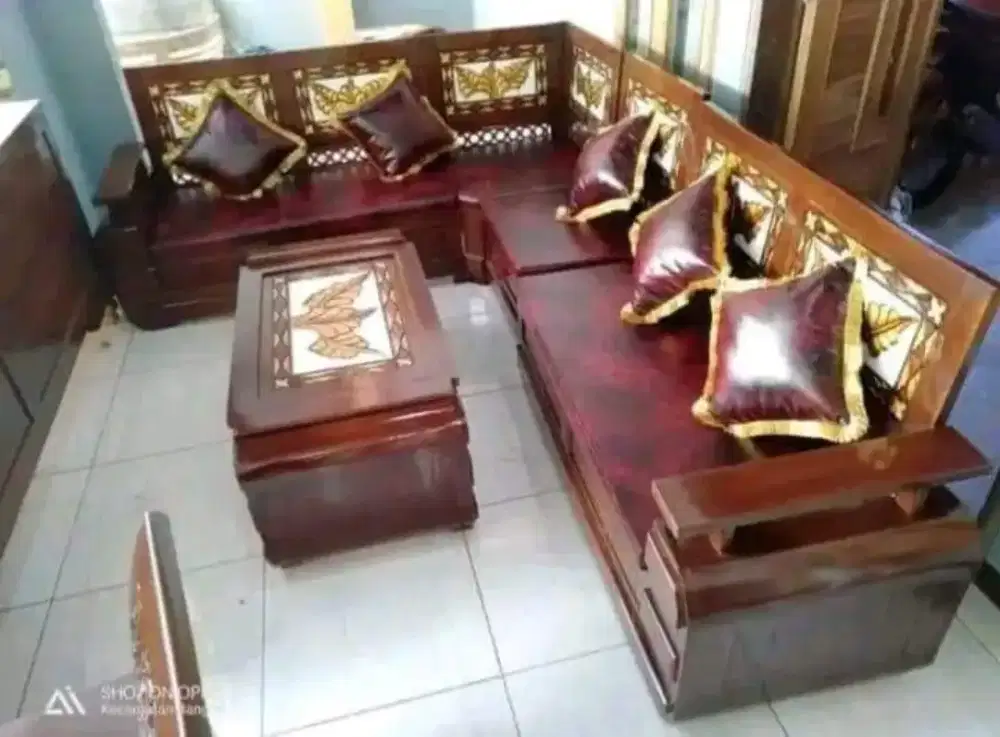 Kursi tamu sudut minimalis ukir jati Jepara