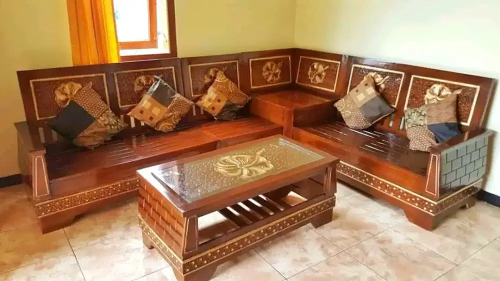 Kursi sudut tamu minimalis ukir jati Jepara