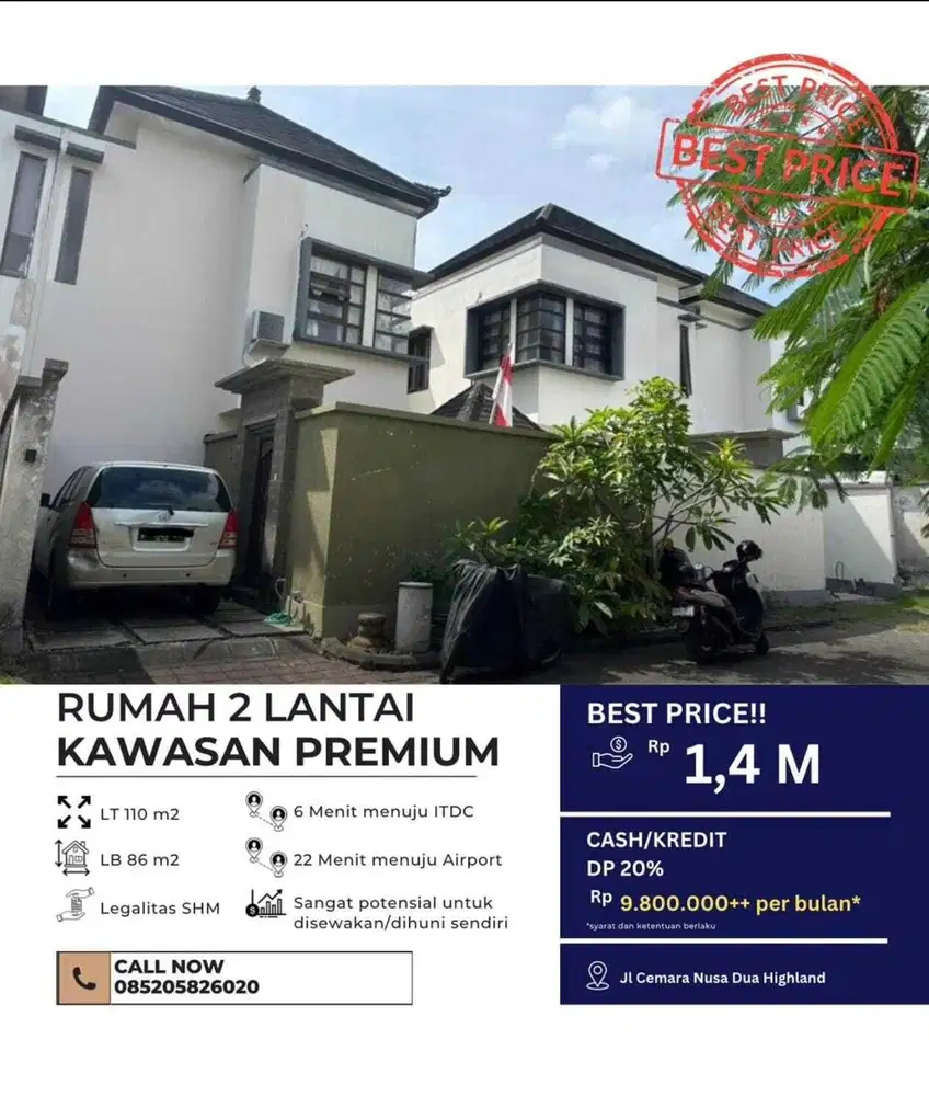 DI Jual Rumah 2 Lantai Kawasan Premium Jl. Cemara Nusa Dua Highland, K