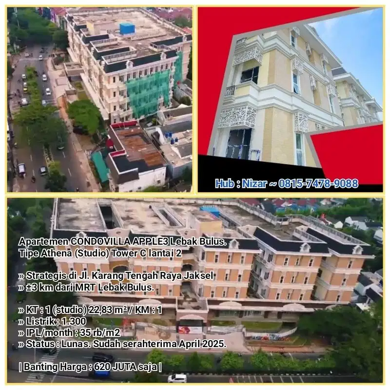 Apartemen CONDOVILLA APPLE3 Lebak Bulus. Type Athena Tower C lantai 2
