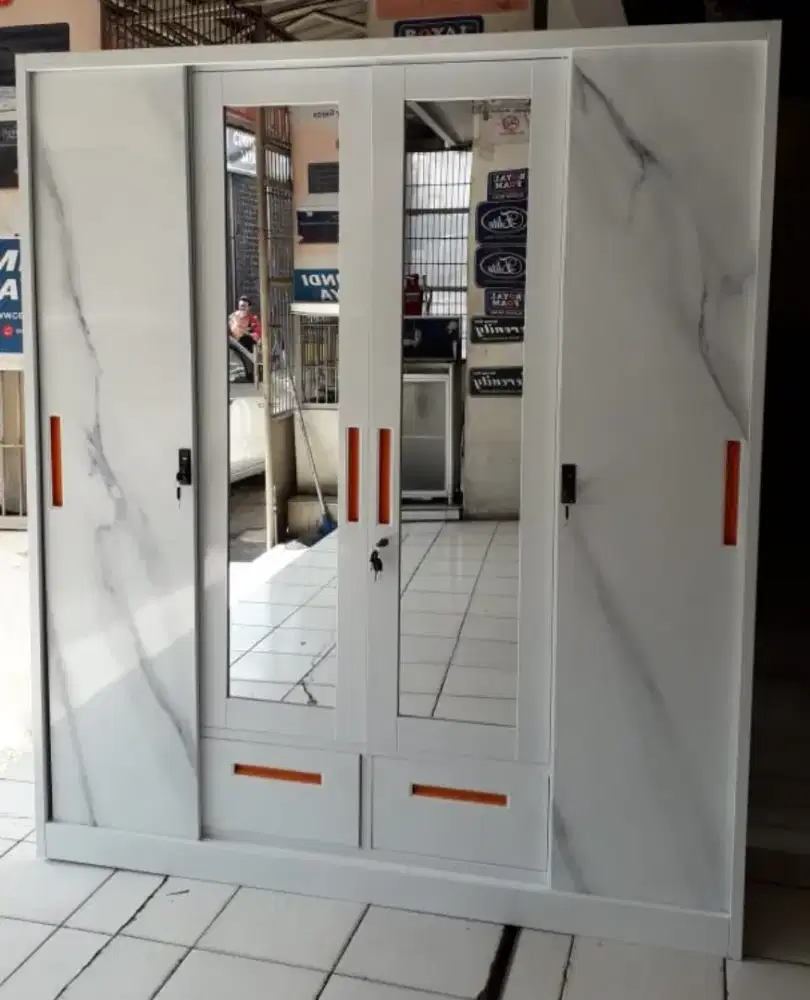 (MURAH) LEMARI PAKAIAN SLIDING PLAT BESI TYPE 4 PINTU  COD