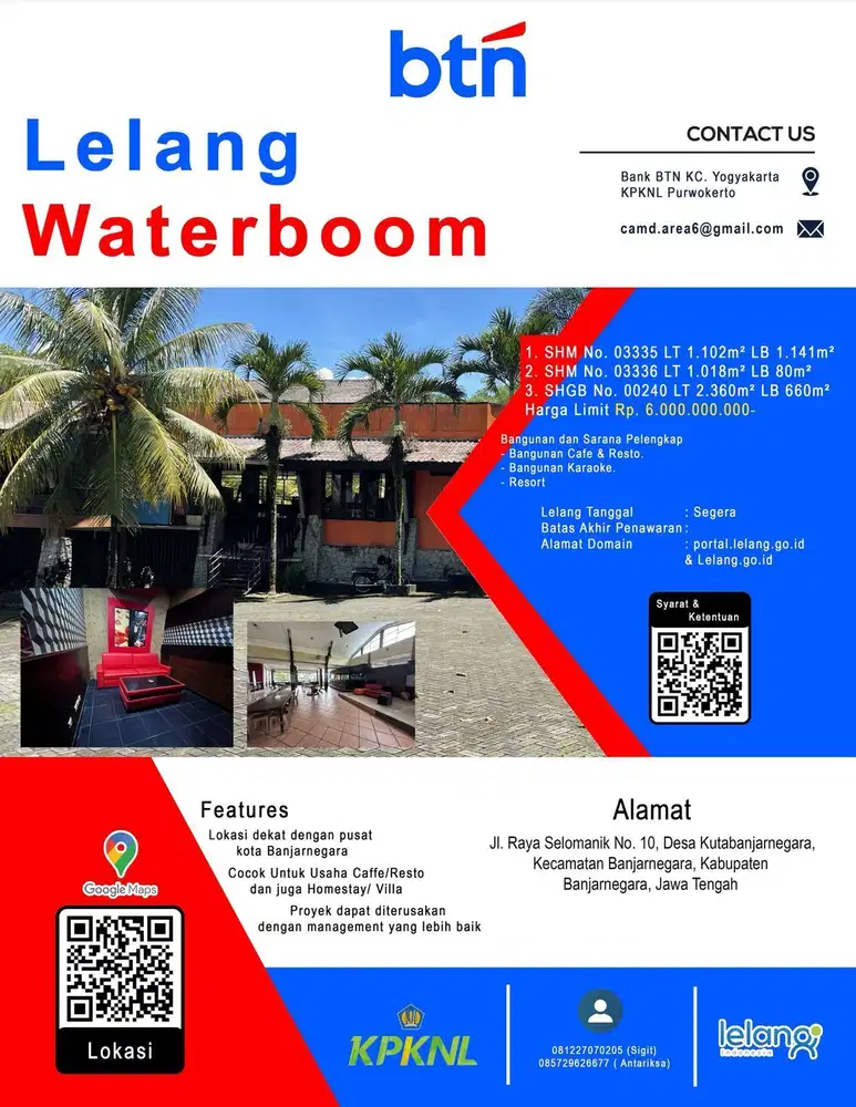 ASET BTN JOGJA. WATERBOOM, RESTO, KARAOKE, RESORT DI BANJARNEGARA