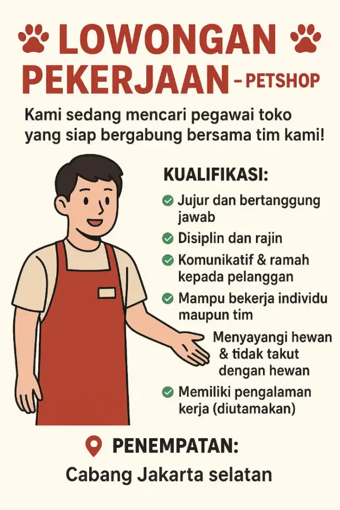 DIBUTUHKAN SEGERA PENJAGA PETSHOP