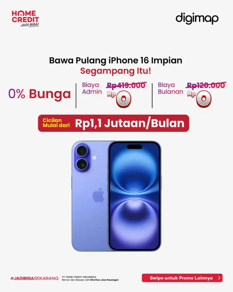 Cicilan tanpa Kartu Kredit iPhone 16 256 GB