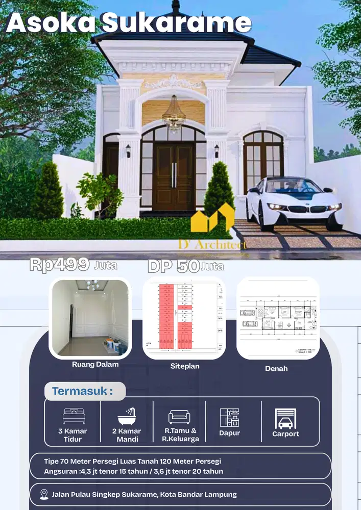 RUMAH DI SUKARAME MEWAH DP RINGAN DEKAT KEJAKSAAN NEGERI & UIN RIL