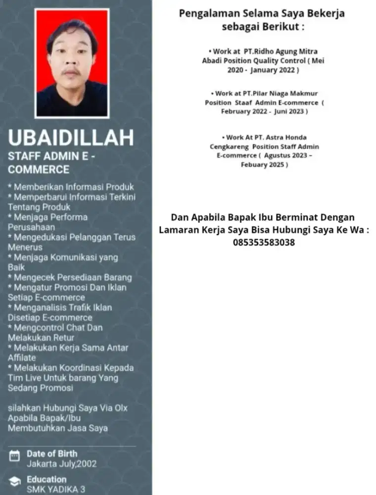 MENCARI PEKERJAAN SEBAGAI ADMIN ONLINE SHOP/ E-COMMERCE