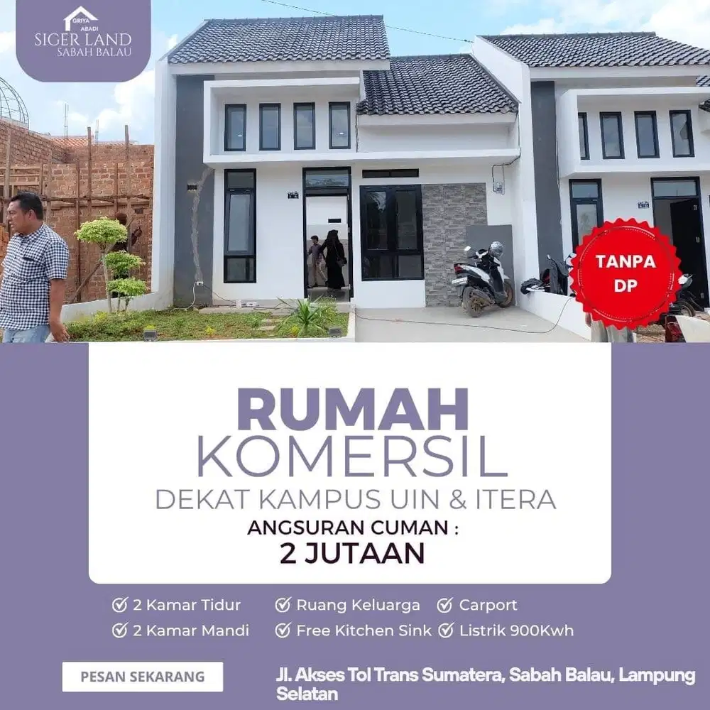 Rumah komersil dekat Kampus Itera Angsuran cuma 1.9jutaan