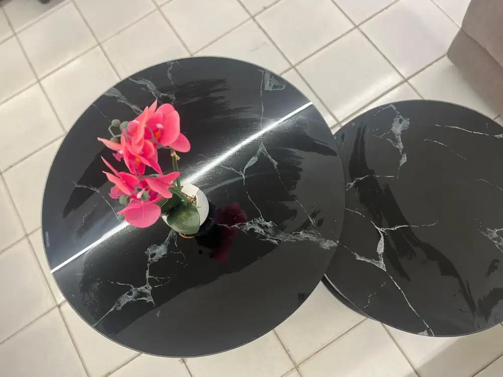 PROMO BANTING HARGA MEJA TAMU KACA SET 2 OF BLACK