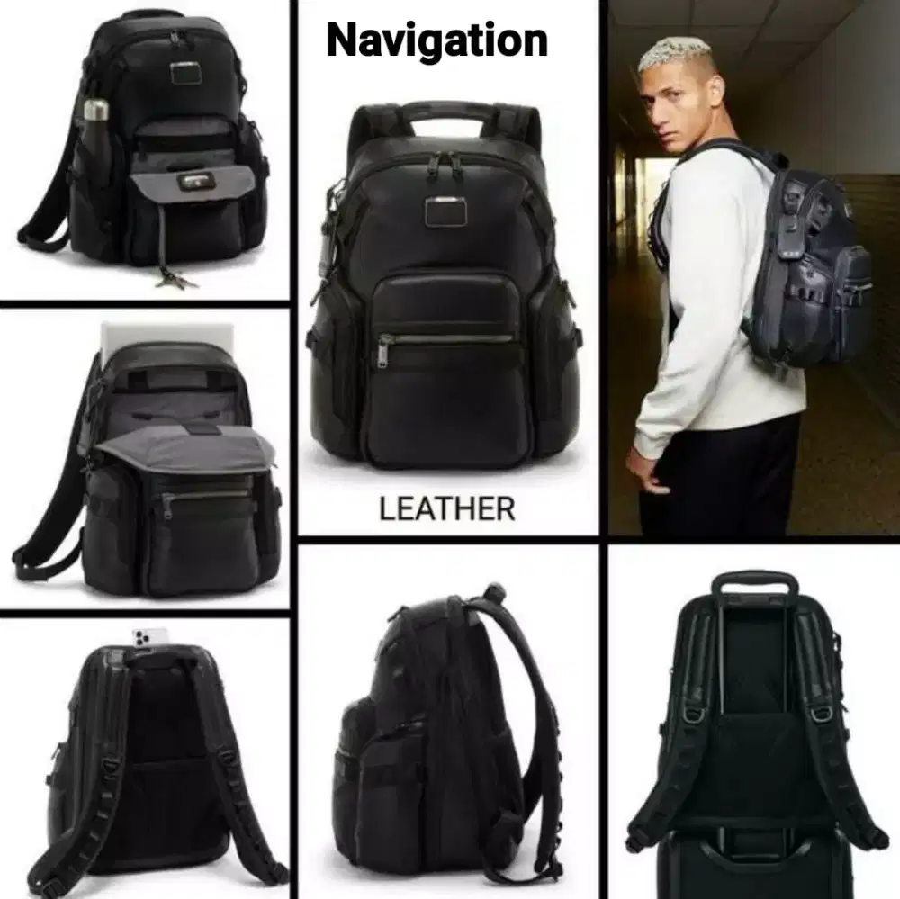 Tas Tumi Ransel Navigation Backpack Black Leather Kulit