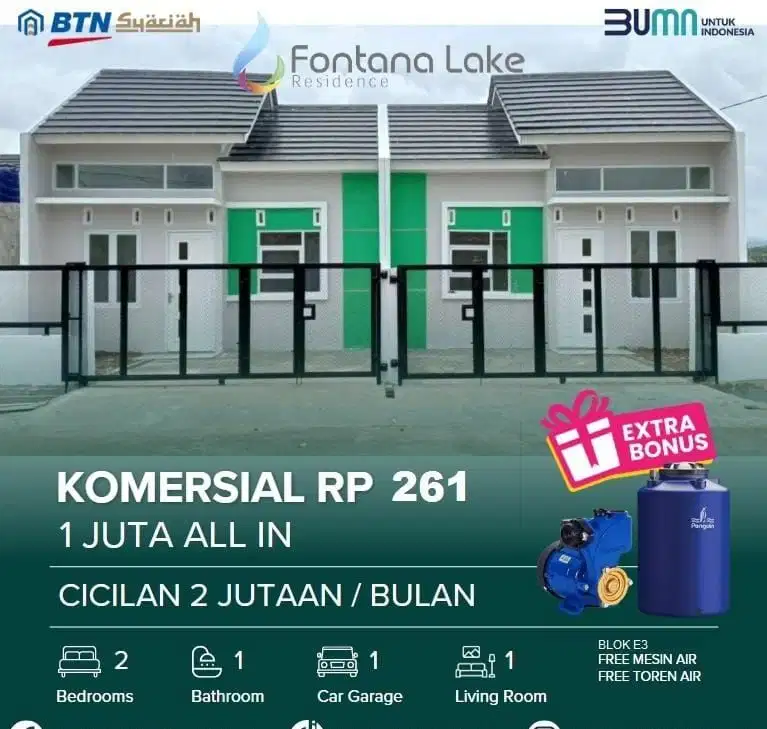 Rumah komersil Nol DP dan cicilan 2 jutaan