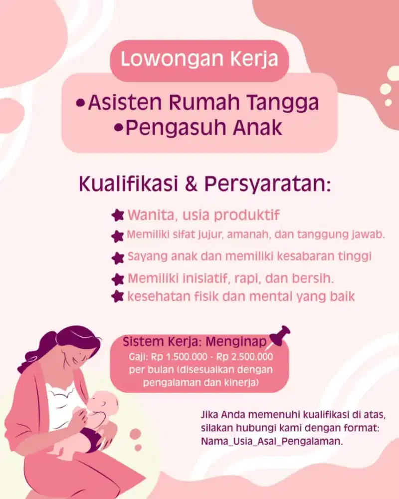 LOWONGAN ART ASISTEN RUMAH TANGGA PENGASUH ANAK