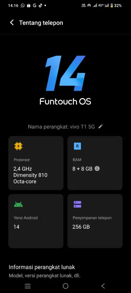 Vivo t1 5g ram 8+8/256