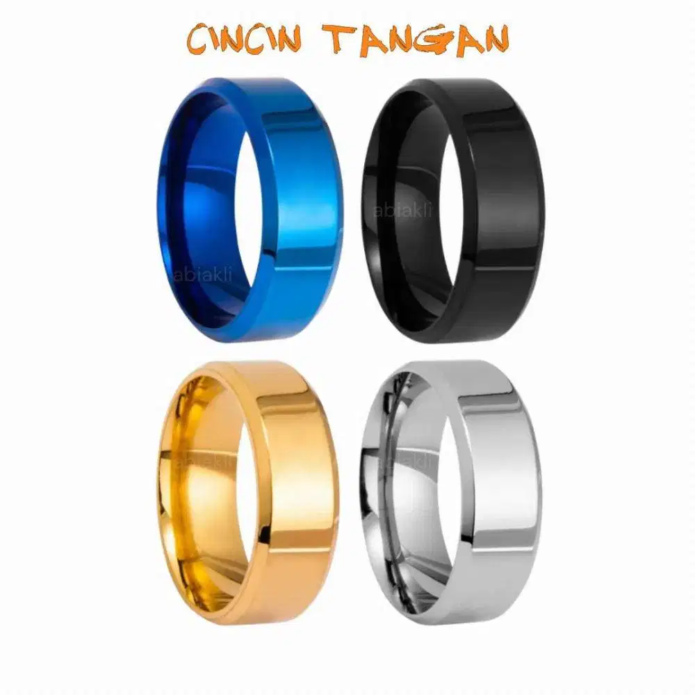 Cincin tangan titanium hitam kilap 7mm simpel pria atau wanita c01 rin