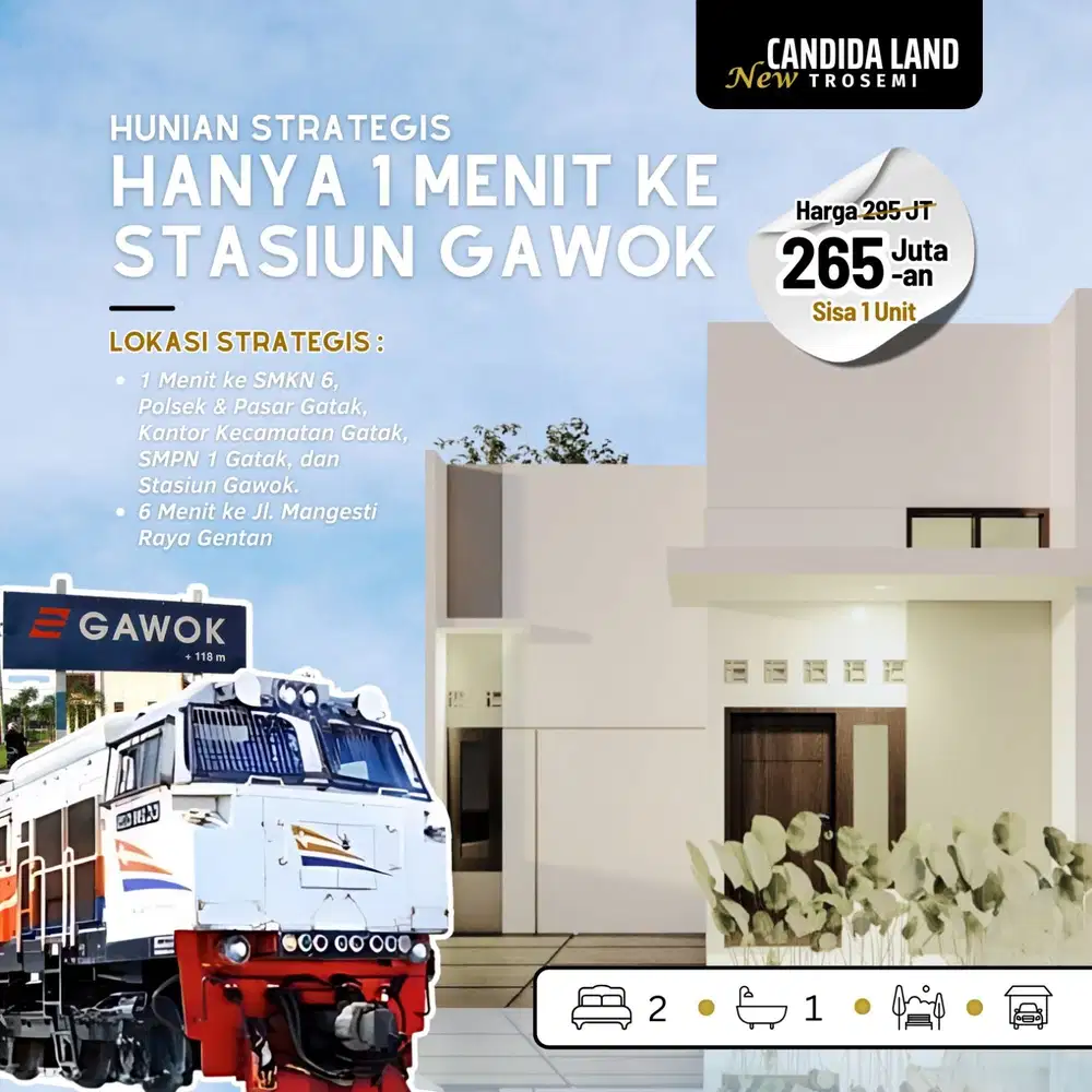 JUAL RUMAH MURAH DI TROSEMI GATAK SUKOHARJO TIMUR STASIUN KRL GAWOK