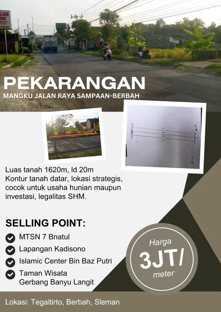 TANAH PEKARANGAN STRATEGIS MANGKU JALAN RAYA COCOK UNTUK USAHA