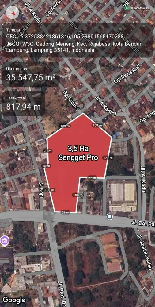 Dijual Tanah smping Mall Robinson dpn Kampus Unila