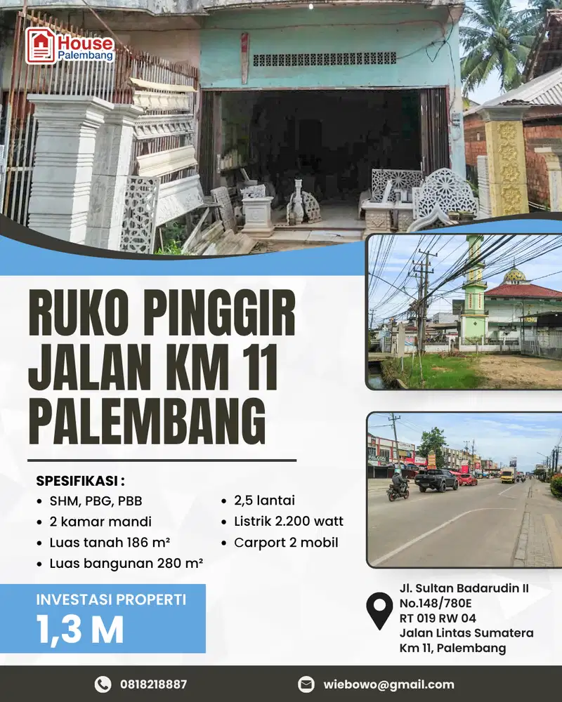 Dijual Ruko Km 11 Palembang