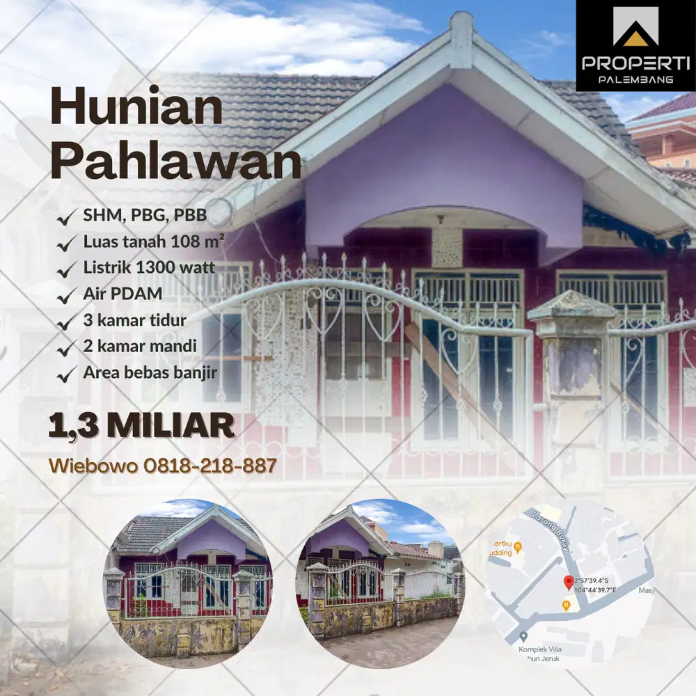 Dijual Tanah Pahlawan Palembang - Bonus Rumah