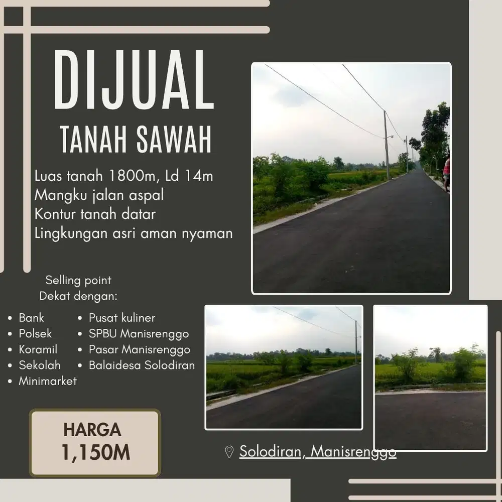 COCOK UNTUK INVESTASI MAUPUN USAHA SAWAH STRATEGIS MANISRENGGO