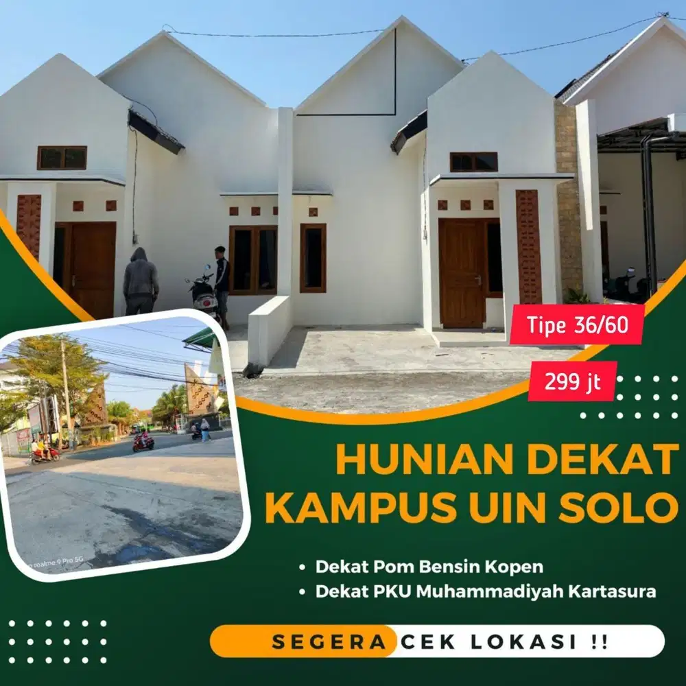 RUMAH CLUSTER DI KARTASURA DEKAT KOTA SOLO DAN KAMPUS UIN SHM