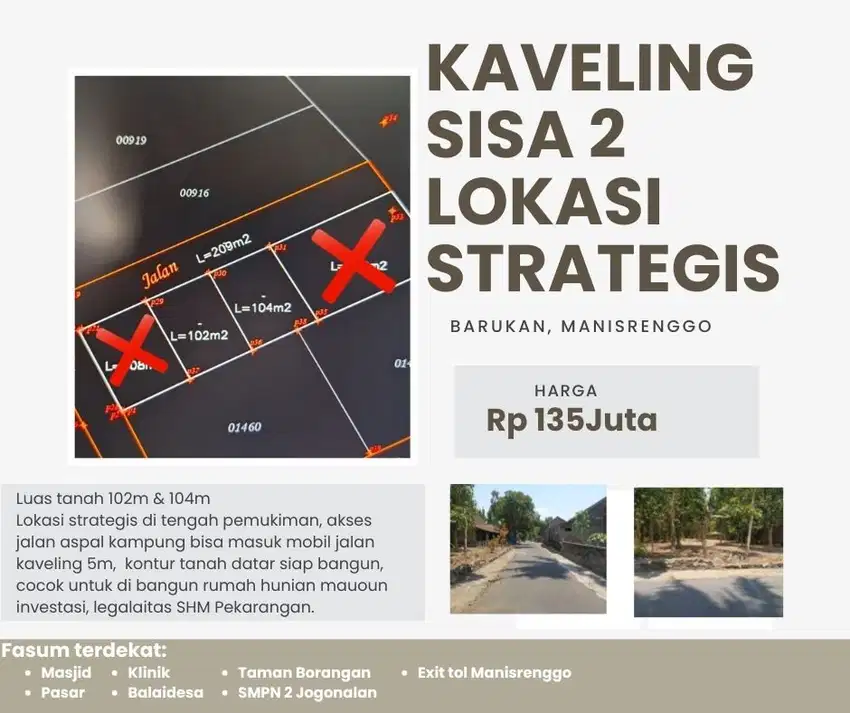 SISA 2 UNIT KAVELING BARUKAN DEKAT EXIT TOL MANISRENGGO
