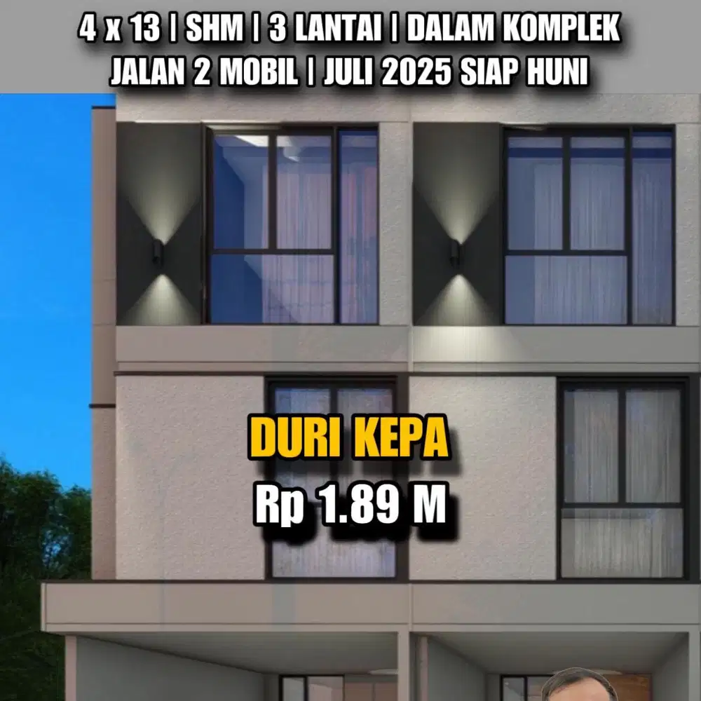 V010 RUMAH BARU 4x13 DURI KEPA HANYA 10 MENIT KE MALL CENTRAL PARK