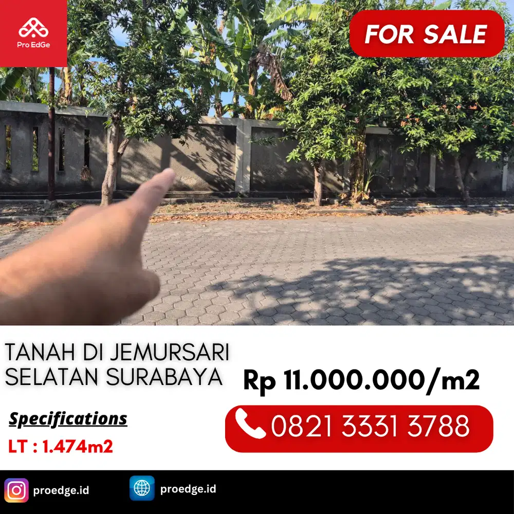 Dijual Cepat Tanah 1474m2 SHM di Jemursari Selatan Surabaya