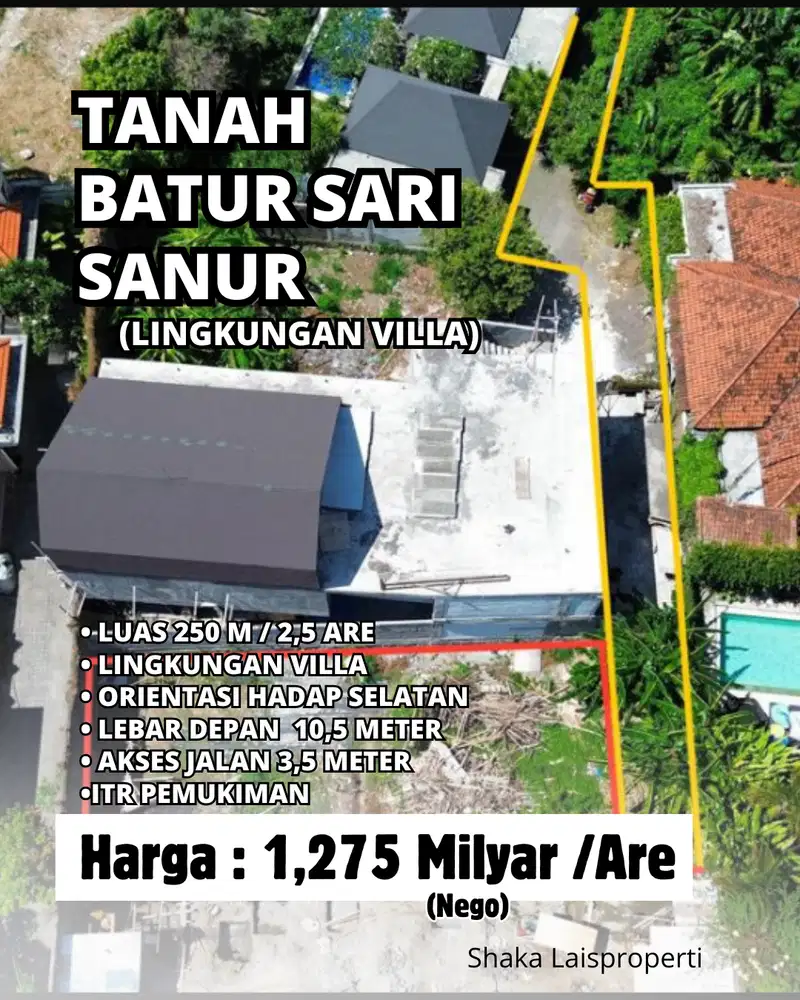 Dijual Tanah Lokasi Jalan Batur Sari Sanur Lingkungan Villa Buntu
