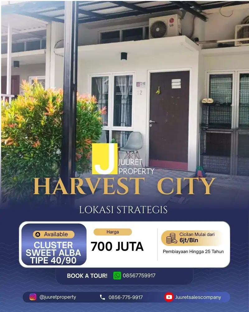 Dijual Rumah Harvest City Cluster Sweet Alba Tanah 90m2