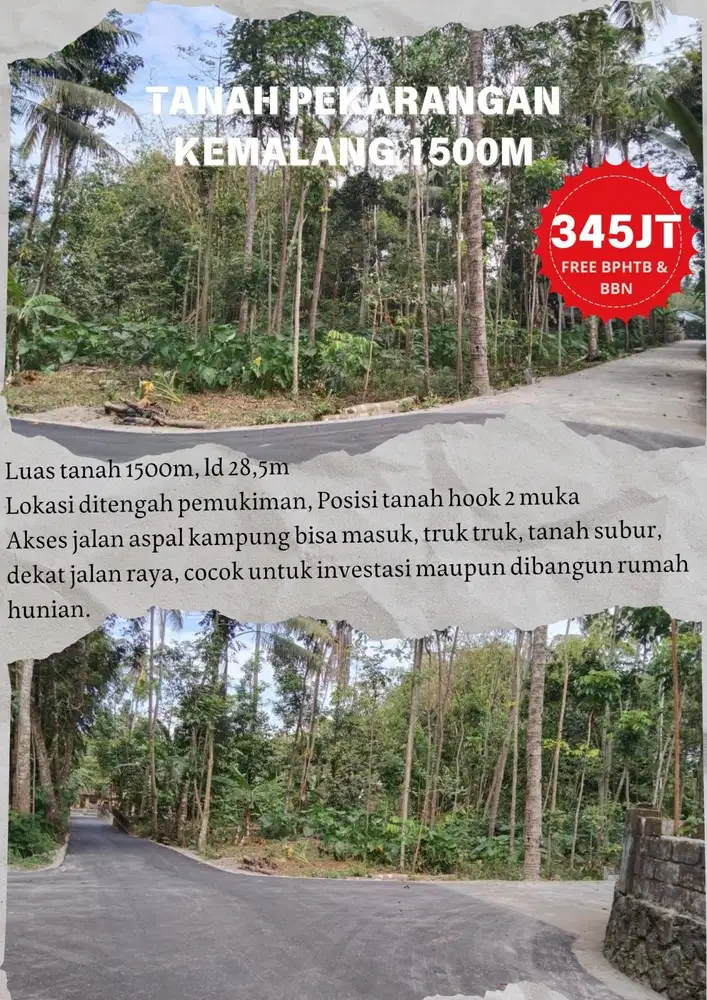 TANAH PEKARANGAN SELUAS 1500M LOKASI KEMALANG,KLATEN