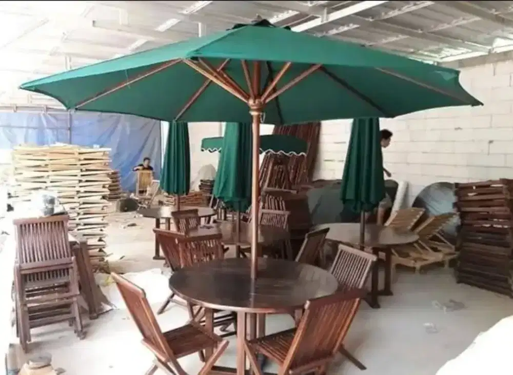 Meja taman payung set kursi