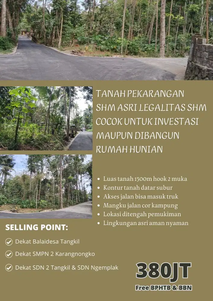 TANAH PEKARANGAN SHM MURAH ASRI TANGKIL,KEMALANG, KLATEN