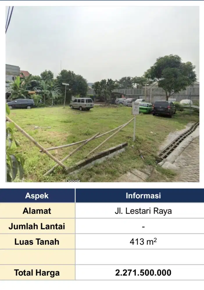 Dijual kavling Medang Lestari 413m2