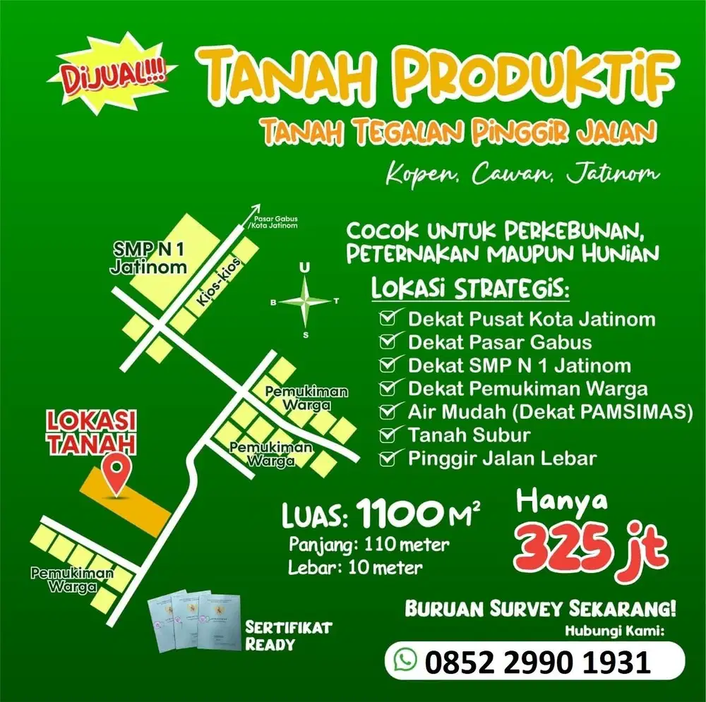 Tanah dijual murah pinggir jalan, tegalan dijual murah, perkebunan