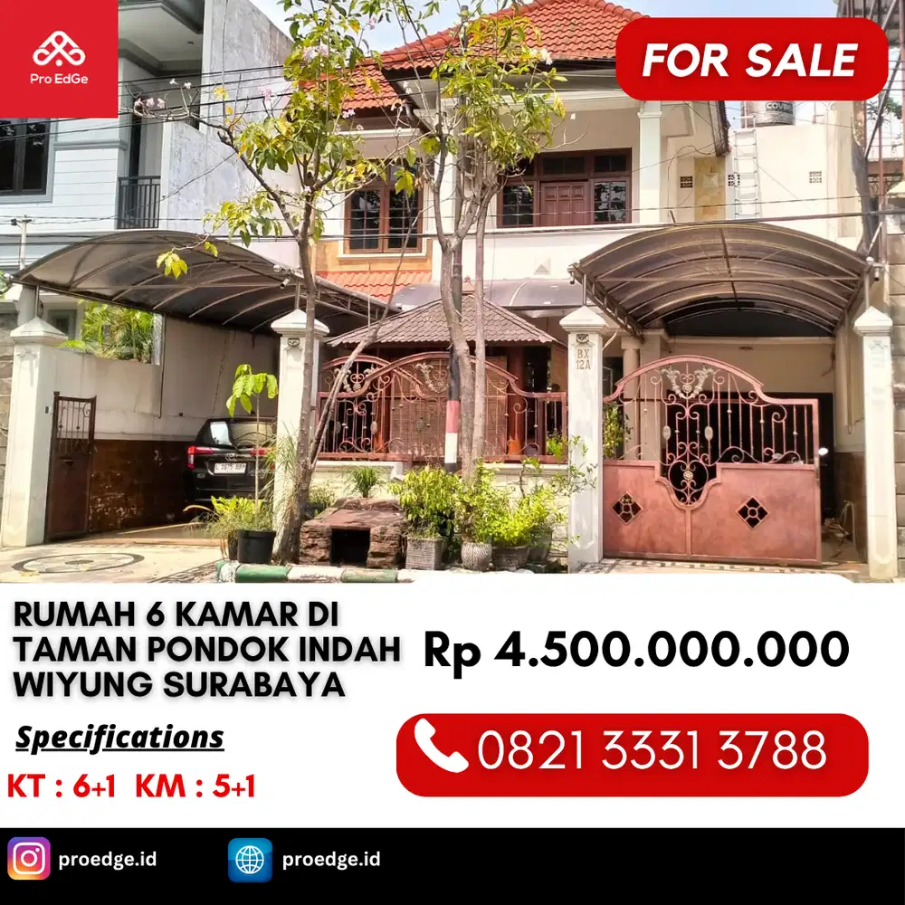 Dijual Cepat Rumah 6 Kamar di Taman Pondok Indah Wiyung Surabaya