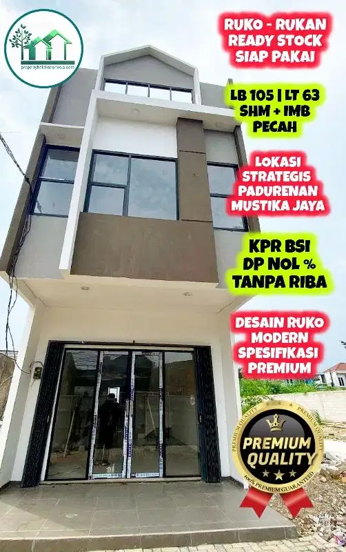 Jual Ruko Ready Stock Siap Pakai SHM Pecah KPR BSI DP NOL Mustika Jaya