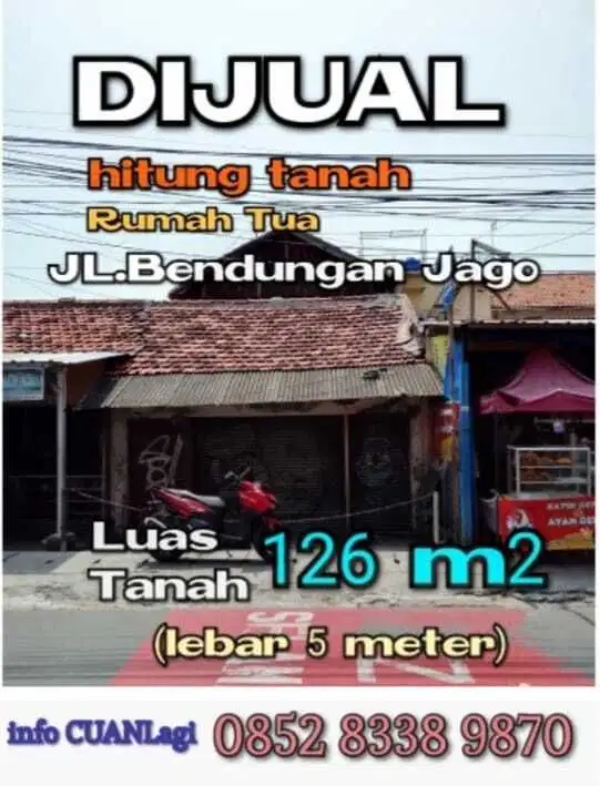 Dijual Cepat Bendungan Jago, hadap jalan raya, hitung tanah saja