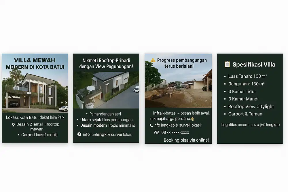 Dijual rumah Villa di kota batu fasilitas kolam renang depan BNS