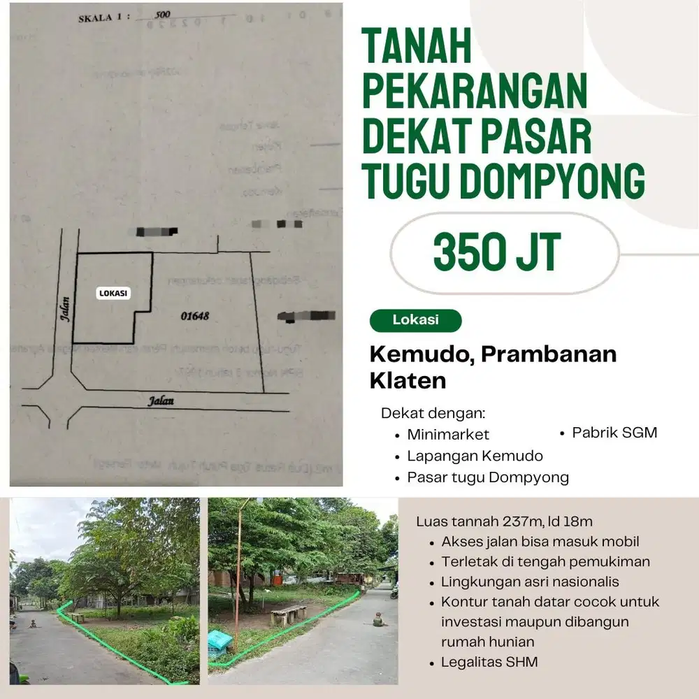 SEBIDANG TANAH PEKARANGAN STRATEGIS DI TENGAH PEMUKIMAN KEMUDO